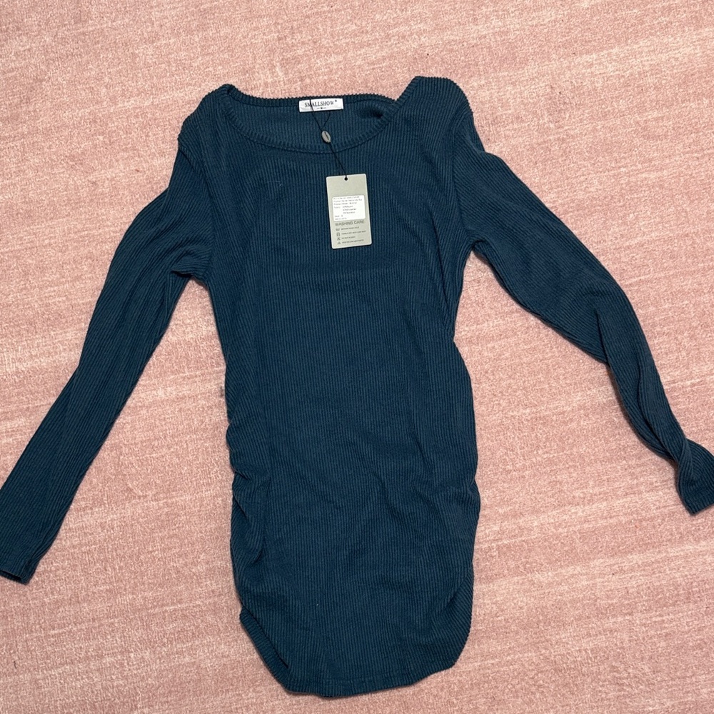 Elegant Teal Crew Neck Sweater Maternity